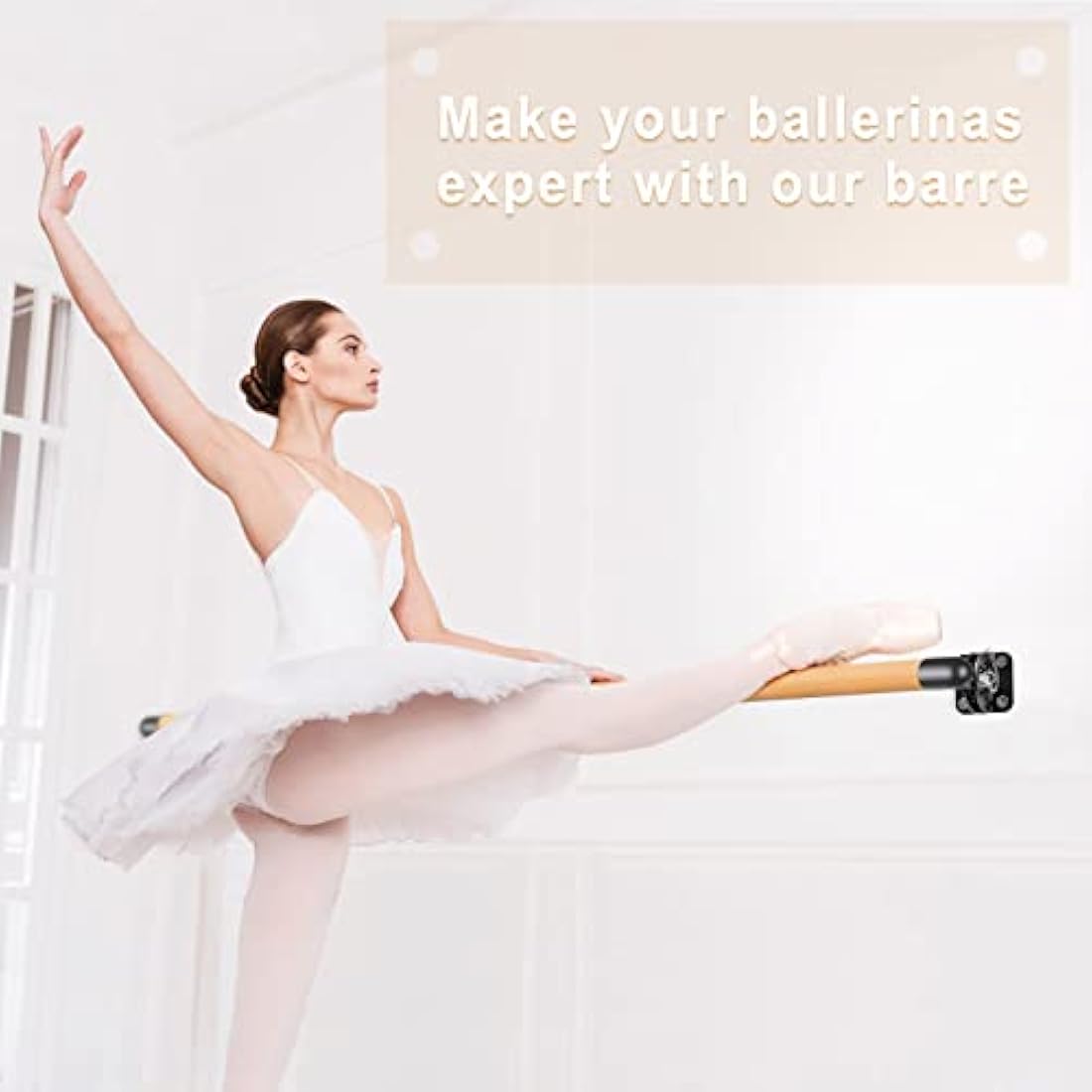 Dolibest 100-300cm Ballet Barre, Adjustable Wooden Dance Stretching Bar Wall Mounted Home Barre Workout Equipment with Metal Support Bracket Holder for Girls Kids and Adults, 4cm Diameter