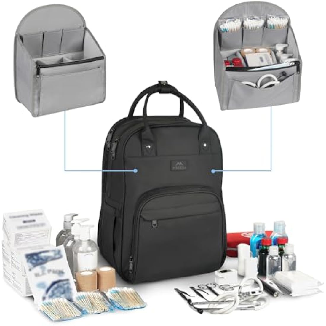 MATEIN Nurse Bag for Work Backpack Womens,Work Bags for Women 15.6 inch Medical Bag with Waterproof Padded Medical Versatile Tote for Clinical,College, Includes Removable Organizer,Black