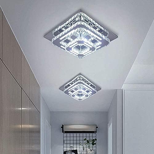 Finktonglan Modern Crystal LED Ceiling Light, 2-Square Chandelier Lamp Flush Mount Crystal Pendant Lighting Fixture for Dining Room Hallway Bar Kitchen Hotel Foyer Living Room, Cool White