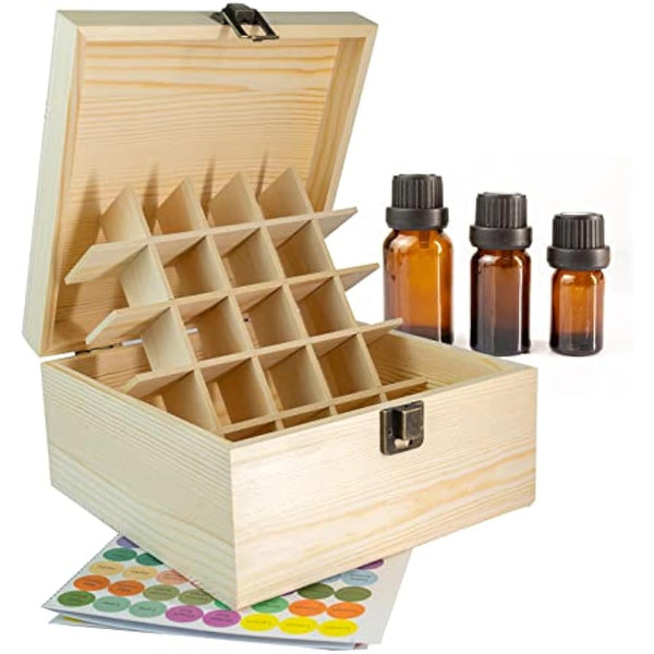 Essential Oil Storage Box Wooden Essential Oils Display Organizer 25 Slots Stand Holder for 15 ml Bottles Nail Polish Collection With Lid