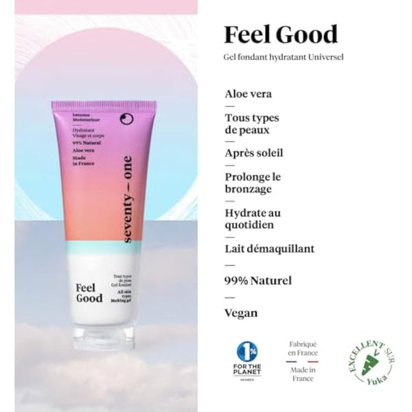 SeventyOne Percent | Feel Good | Moisturising Melting Gel for Face and Body | Soothes & Moisturises | Instant Freshness | With Aloe Vera | 100% Natural & Vegan | Made in France | 200 ml