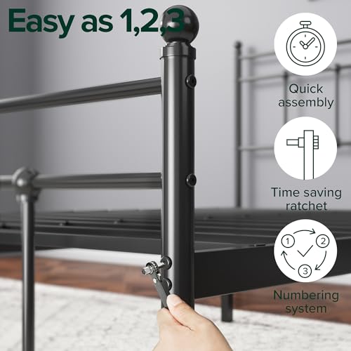 Zinus Nicholas Super King Bed Frame - Bed 180x200 cm - 30 cm Height - Metal Platform Bed Frame with Headboard and Footboard - Black