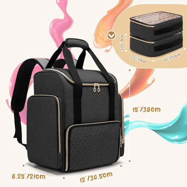 Luxja Nail Polish Organiser Backpack Holds 70 Bottles and a Nail Lamp, Nail Polish Bag with 2 Removable Cases and Tools Storage Pockets (Patented), Black