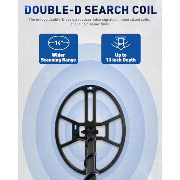 Hazlewolke Metal Detector for Adults, 13 inch Detection Depth, 14'' Waterproof & Wider Scanning Range DD Search Coil, Strong Anti-Interference, Professional Metal Detectors Kit with Pinpoint Mode