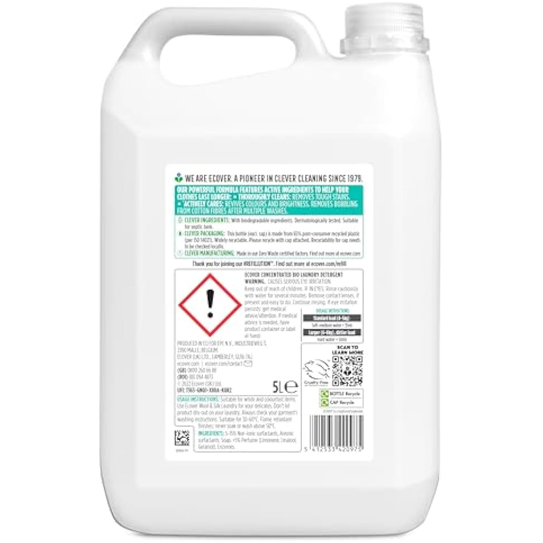 Ecover Concentrated Bio, Laundry Detergent Refill, Laundry Washing Liquid, Honeysuckle & Jasmine, 142 Washes, 5L