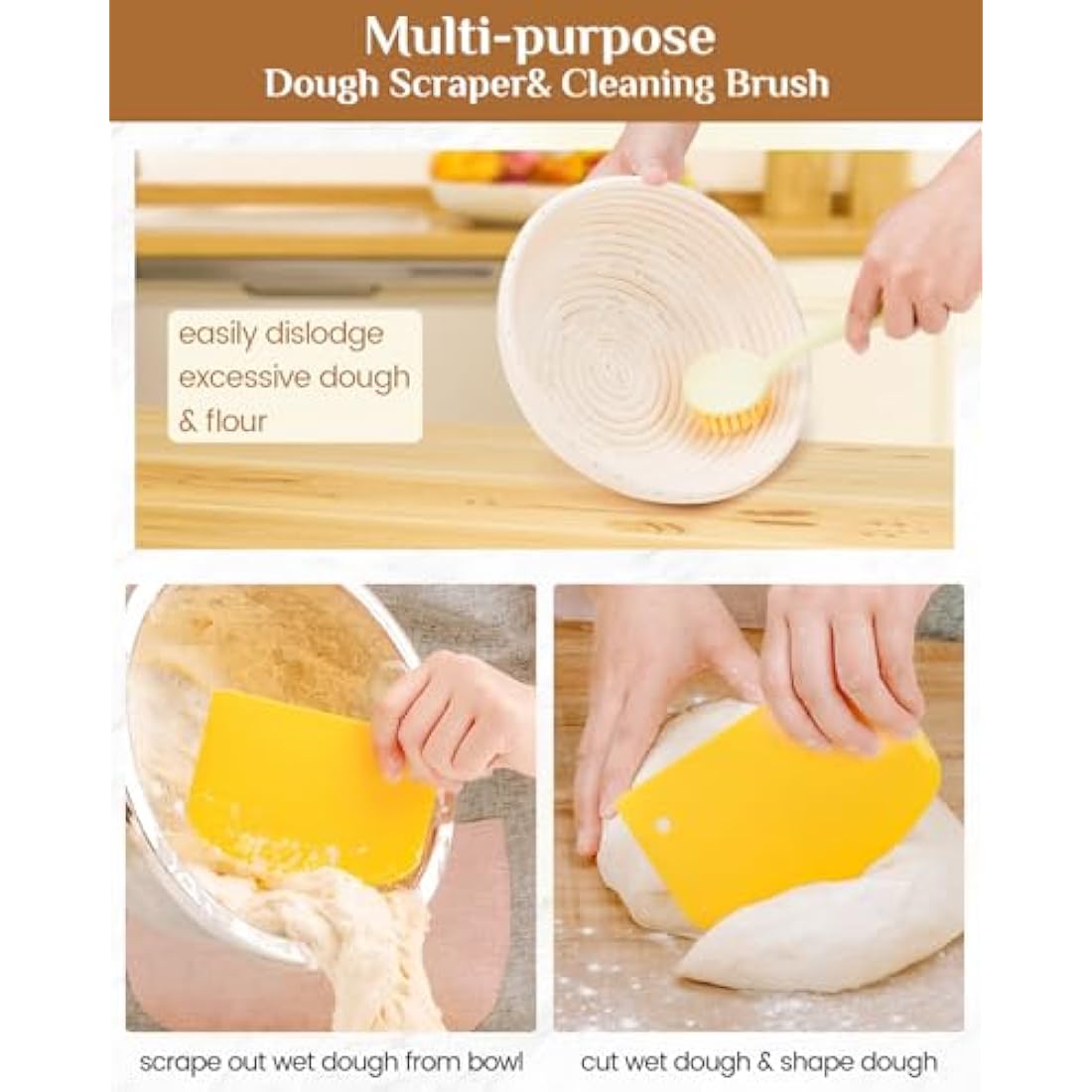 Bread Proofing Basket Set, PITCH PULSE 9 Inch Round and 10 Inch Oval Banneton Bowl with Sourdough Bread Making Tools Kit