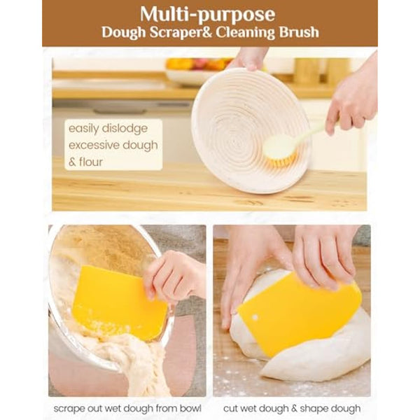 Bread Proofing Basket Set, PITCH PULSE 9 Inch Round and 10 Inch Oval Banneton Bowl with Sourdough Bread Making Tools Kit