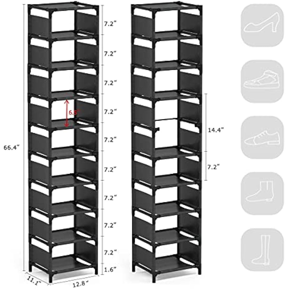 esonstyle 10 Tier Shoe Rack Metal Narrow Shoe Rack For 10 Pairs Tall Shoe Rack Space Saving Shoe Organizer for Living Room Entryway Hallway and Cloakroom