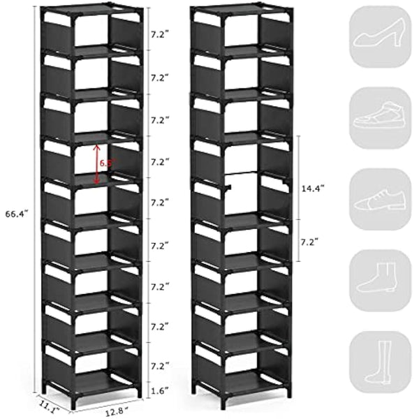 esonstyle 10 Tier Shoe Rack Metal Narrow Shoe Rack For 10 Pairs Tall Shoe Rack Space Saving Shoe Organizer for Living Room Entryway Hallway and Cloakroom