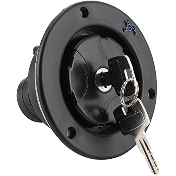 RV Fresh Water Locking Cap, Round Freshwater Inlet Lockable Leakproof Water Filler Cap with 2 Keys for RV Caravan Motorhome, Black