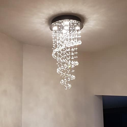 A1A9 Crystal Chandelier Ceiling Lights, Clear K9 Crystal Raindrop Elegant Spiral Ceiling Light Chrome Flush Mount Pendant Lamp Fixture for Livingroom Dining Room Hallway Stairway Foyer D40cm H80cm