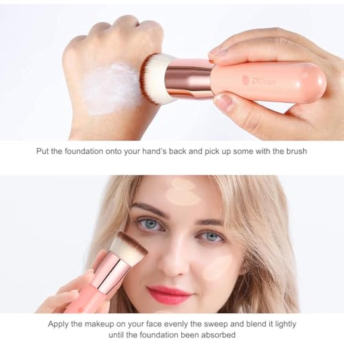 DUcare Make Up Brush Foundation Kabuki Flat Top Makeup Brushes Perfect For Blending Liquid, Cream or Flawless Powder Cosmetics - Buffing, Stippling, Concealer (Rose)