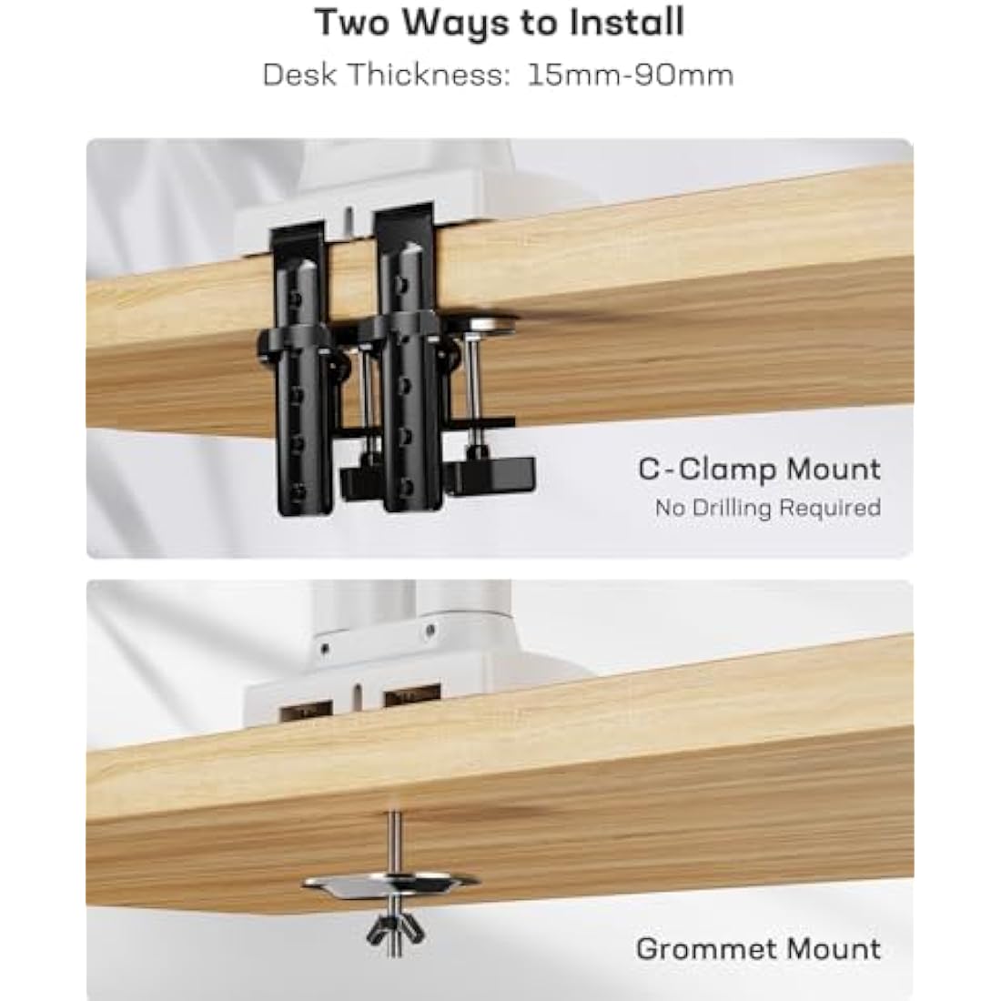 HUANUO White Dual Monitor Arm Desk Mount for 13 to 32 Inch Screens, Dual Monitor Stand for Curved Flat Screens, VESA Mount 75 & 100 mm