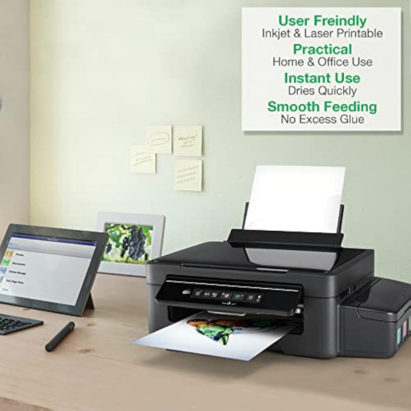 Evergreen Goods 50 Sheets Glossy Low Opacity Sticker Vinyl Labels | Waterproof Inkjet & Laser Printable Translucent Self Adhesive | Make Your Own Stickers | Sticky Back Clear PVC