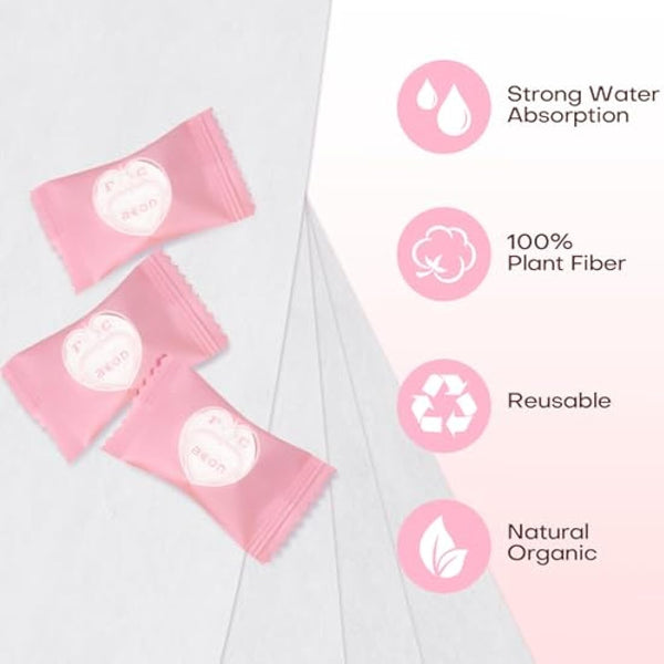 FCAEON Disposable Face Towel 23x19cm 300PACK Individually Wrapped Compressed Cleansing Travel Size Towel Cleansing Wipes Tablets Personal Care Coin Towelettes for Beauty & Personal Care (Pink)