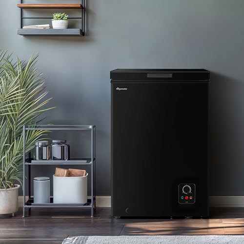 Fridgemaster MCF142EB 142L Chester Freezer 4 Star Freezer Rating - 55.9D x 62.5W x 85.4H cm Black with Recessed Handle - E Rated