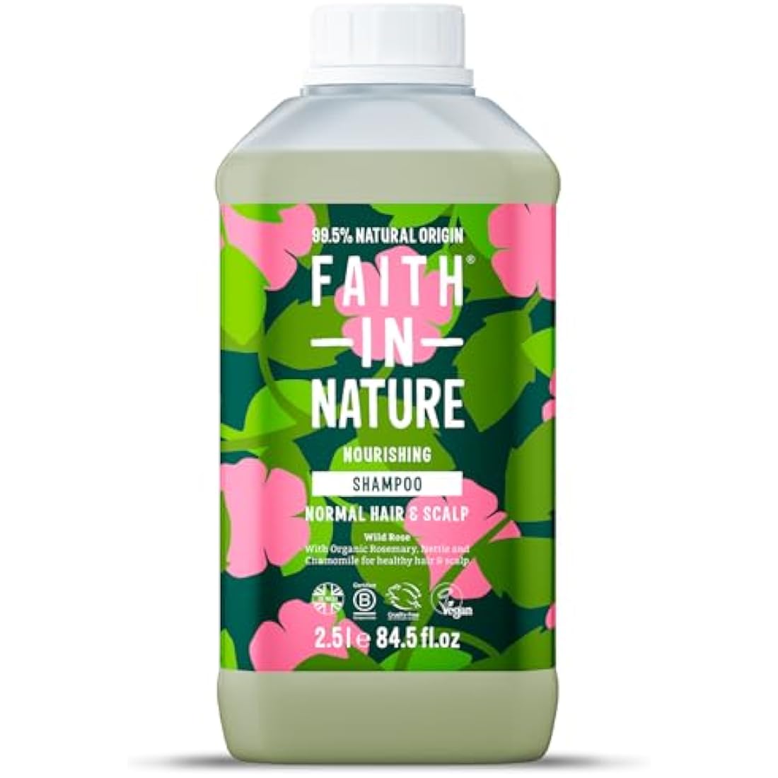 Faith In Nature Natural Wild Rose Shampoo, Nourishing for Normal Hair & Scalp, Vegan & Cruelty Free, No SLS, Silicones or Parabens, 2.5L Refill