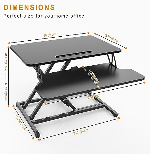 ERGOMAKER Standing Desk Converter, 26"/64cm Wide Height Adjustable Quick Sit to Stand Up Desk Riser for Dual Monitor