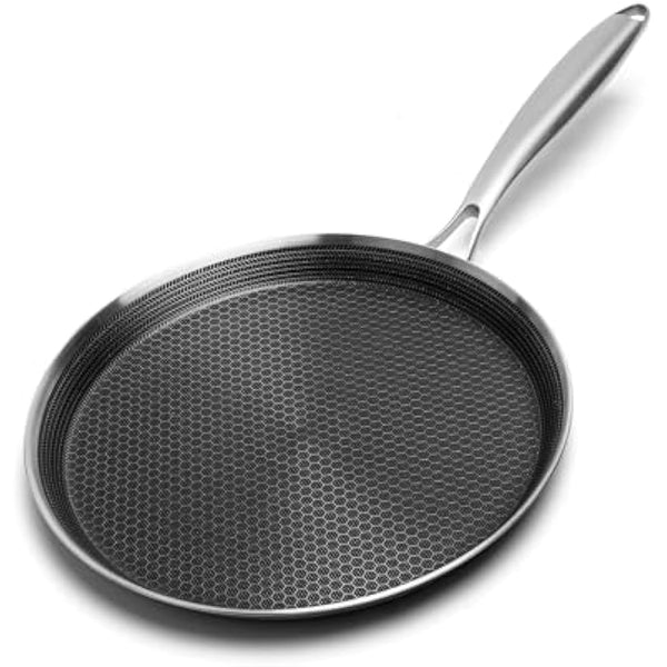 Innerwell Stainless Steel Crepe Pan 30 cm, Nonstick Stainless Steel Honeycomb Coating Pancake Pan, Non Stick Flat Skillet Tawa Dosa Tortilla Griddle Pan, Induction Compatible, PFOA Free