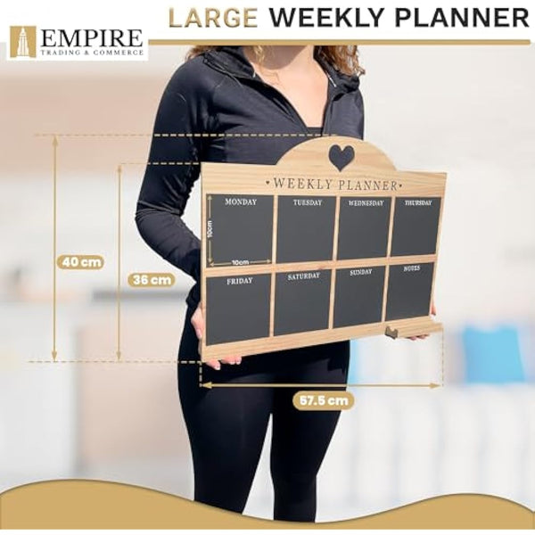 Empire Blackboard Daily Work & Meal Planner - Wall Mounted, Dry Erase, Pen Included, Large Wooden Board with White Cloth