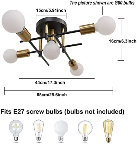 Hudi Fyier Modern Chandelier - 5 Light Industrial Vintage Style Ceiling Light for Bedroom, Kitchen, Dining Room, Loft, Office