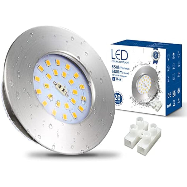 HiBay 20x 7W LED Spot Lights Ceiling Spots Ultra Slim Recessed Lighting IP44 Bathroom Downlights Brushed Chrome Down Light Neutral White 4500K 240V 850LM