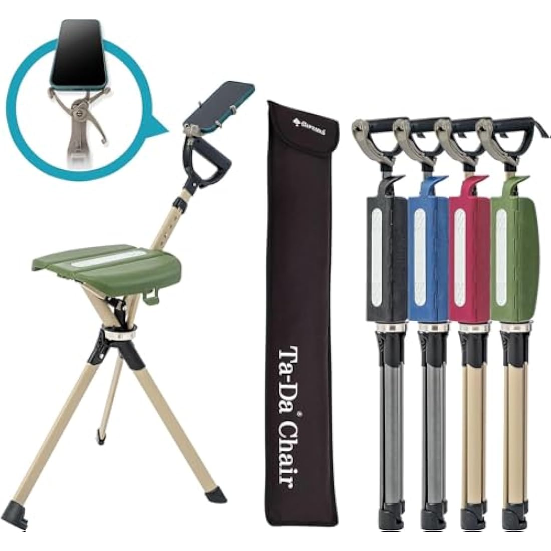 Ta-Da Chair Series 2 PRO - Walking Stick with Seat, Lightweight Aluminium Pole Frame & Sturdy Foldable Stool (up to 136kg), Easy Folding Design, Ideal for Hiking & Outdoors - Adjustable