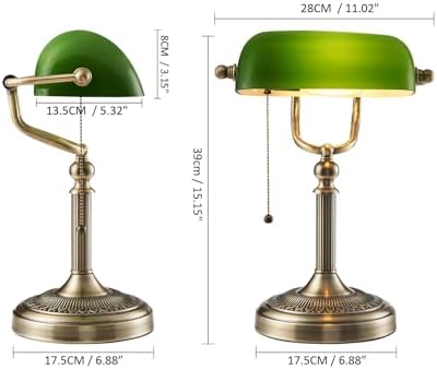 Newrays Green Glass Bankers Desk Lamp with Pull Chain Switch Plug in Fixture