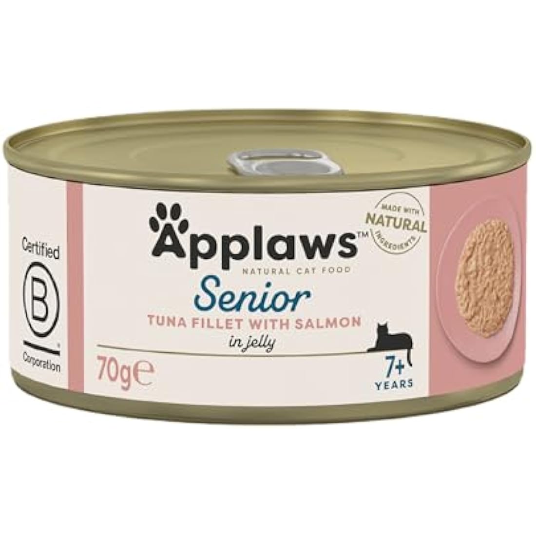Applaws Natural Senior Wet Cat Food,Tuna with Salmon in a Soft Mousse Jelly 70g Tin (Pack of 24 x 70g Tins)