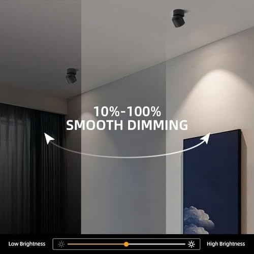 Aisilan 4 Pack Single Spotlight in Matt Black Dimmable 9W 3000K LED Adjustable 360° Spot Light Indoor Modern Rotatable Individual Spotlights for Ceiling or Wall Mounted