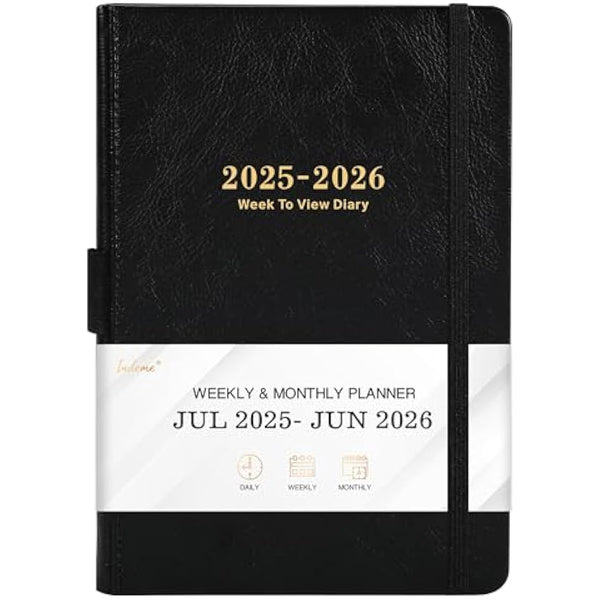 Academic Diary 2025-2026 - Diary 2025-2026 A5 Week to View from July 2025 to June 2026, 14.6 X 21 cm, A5 Premium Thicker Paper with Pen Holder, Inner Pocket and 88 Notes Pages, black