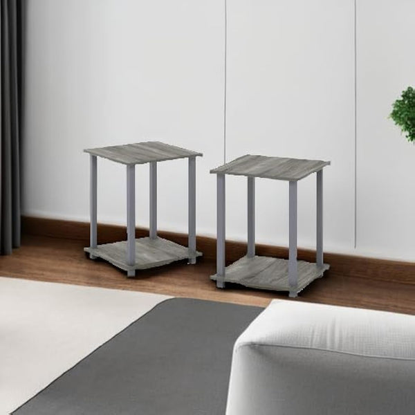 Furinno Simplistic 2-Pack End Table, Side Table, French Oak Grey/Grey, 39.6 x 39.6 cm (2-Pack)