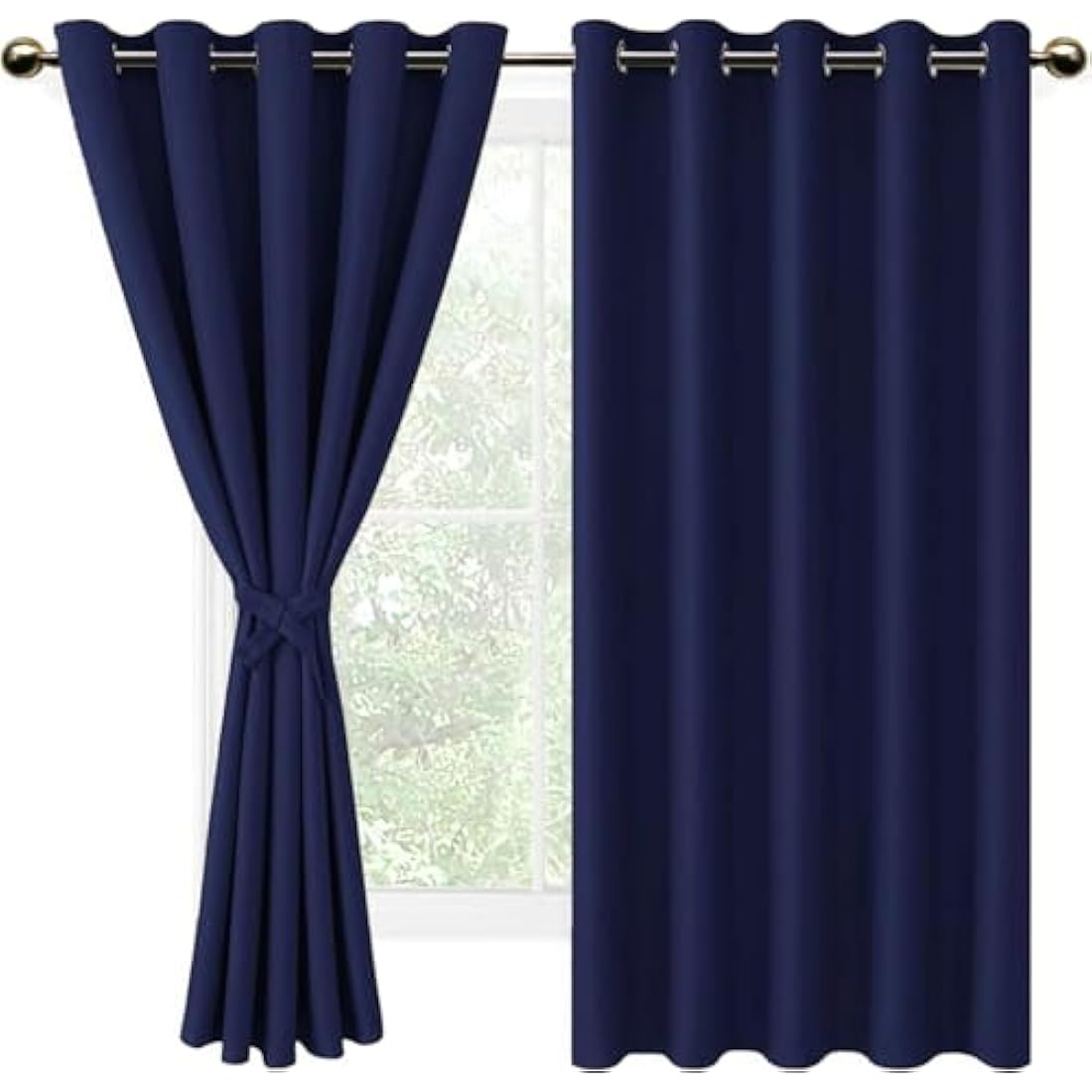 DWCN Navy Blue Blackout Curtains with Tiebacks for Bedroom Thermal Insulated Solid Eyelet Curtains for Living Room,2 Panels,66" Wide x 72" Drop