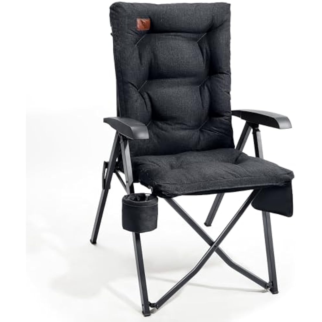 EVER ADVANCED Luxury Camping Chairs for Adults Heavy Duty High Back Oversized Folding Garden Chair Comfy Padded 6cm Loadable 150kg Camp Adjustable Dining Chairs 4-Position Recliner Deck Black