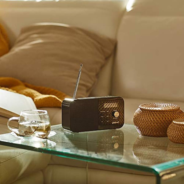 Groov-e Venice DAB & FM Digital Radio - Built-In Alarm Clock & Bluetooth Connectivity - LCD Display - Mains or Battery Operated - Portable Radio - 20 Preset Stations - Black