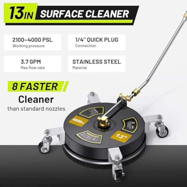 HoldOneLight 2-in-1 Pressure Washer Surface & Undercarriage Cleaner - 13" Power Washer with 3 Extension Wands, 2 Nozzles, 4000 PSI