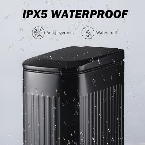 ELPHECO Slim Bathroom Trash Can Foot-Operated Stainless Steel Garbage Can with Soft Close Lid Step Trash Bin with Removable Inner Bucket for Bedroom, Office, Kitchen (Matt Black, 1.8 Gallons)