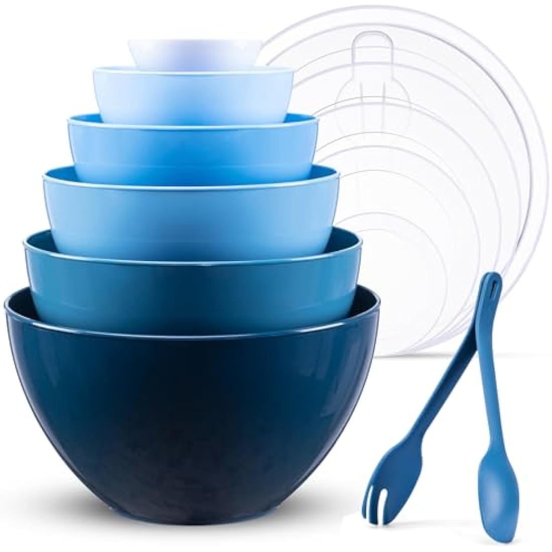 Luxear 0.2-6.5L Large Mixing Bowls with Lid Set of 6, Plastic Stackable Nesting Bowl with Fork or Spoon for Cooking, Storage, Baking, Fruit, Salads, Microwave, Dishwasher and Freezer, BPA-Free