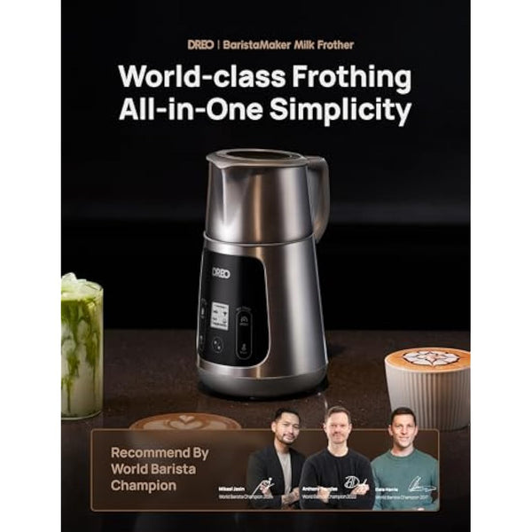 Dreo All-in-1 Milk Frother, Automatic Foam Maker for Latte Art-Level Microfoam and Hot/Cold Coffee, 27oz/800ml Electric Milk Warmer with 30+ Drinks, Dishwasher Safe, Dairy/Plant-Based Milk