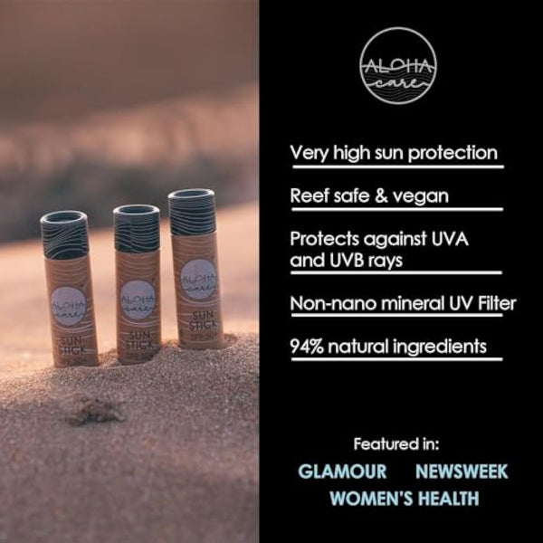 Aloha Sun Stick SPF 50+, Ideal for Water Sports & Surfing, Mineral Sunscreen Stick SPF 50 Face, Sunblock Stick, Sun Block Sticks for Face, SPF Stick, Zinc Stick Alternative Sunstick, 2pcs blue + beige