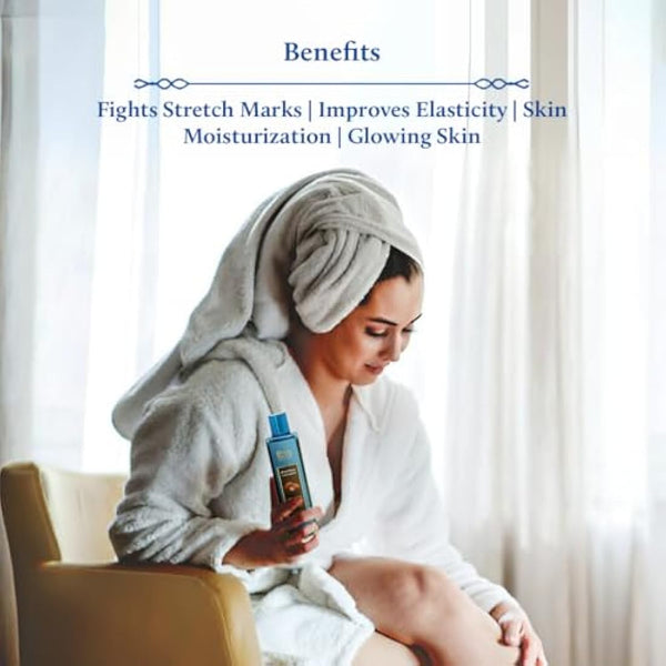 Blue Nectar Saffron & Almond Oil, Ayurveda Product for Crepey Skin | Skin Firming Body Oil for Stretch Marks (12 Herbs, 200ml