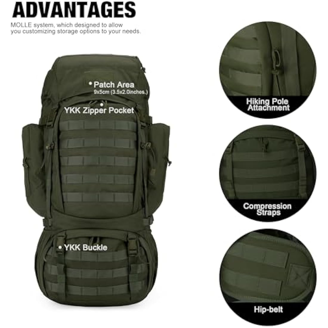 Mardingtop 60L Tactical backpack Military Rucksack MOLLE Camping and Hiking Backpack High Capacity with Rain Cover for Trekking Mountaineering Hunting Traveling