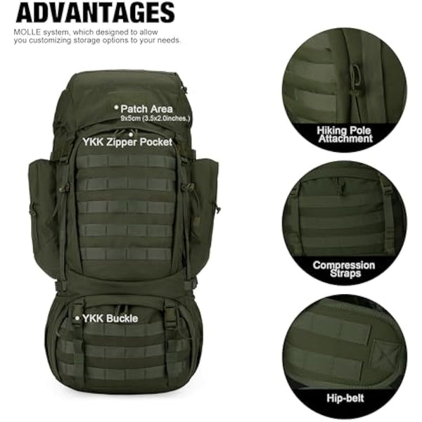 Mardingtop 60L Tactical backpack Military Rucksack MOLLE Camping and Hiking Backpack High Capacity with Rain Cover for Trekking Mountaineering Hunting Traveling