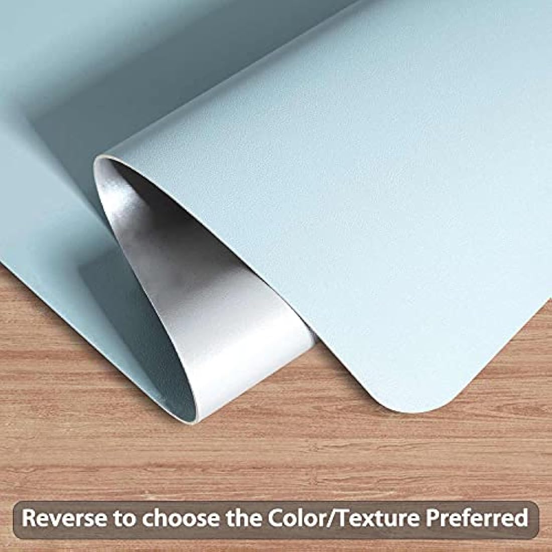 DOBAOJIA Desk Pad XX-Large, Desk Mat, Desk Blotter, Laptop Pad, Extended Mouse Mat, Mouse Pad XXL, Writing Pad for Office/Home, Dual-Side Use PU Leather Waterproof 35.4" X 16.9"(Light Blue/Silver)