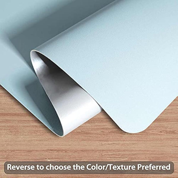 DOBAOJIA Desk Pad X-Large, Desk Mat, Desk Blotter, Laptop Pad, Extended Mouse Mat, Mouse Pad XXL, Writing Pad for Office/Home, Dual-Side Use PU Leather Waterproof 31.5" X 15.7"(Light Blue/Silver)