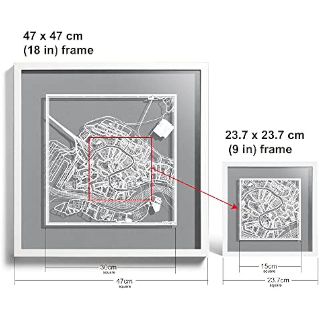 O3 DESIGN STUDIO Venice Paper Cut Map framed, White map, White frame, 9x9 inches, Gift Boxed, 4 background color, self-changing, Paper Art