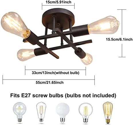 Hudi Fyier Modern Chandelier - 4 Light Industrial Vintage Style Ceiling Light for Bedroom, Kitchen, Dining Room, Loft, Office