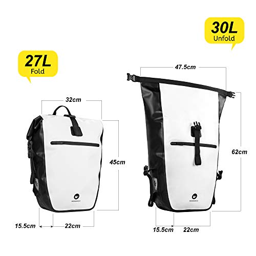 BAIGIO Waterproof Bicycle Rolltop Backpack Panniers 27-30L Bike Front Rack Bag Rear Carrier Rucksack Cycling Back Seat Bag with Detachable 17 inch