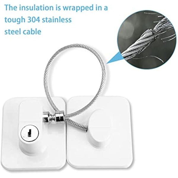 2 Pcs Refrigerator Door Locks, Fridge Lock with 4 Keys Stainless Steel Zinc Alloy Strong Adhesive Lock Protect Baby Safety Used on Refrigerators Freezers Cabinets Dryers Washers(White)