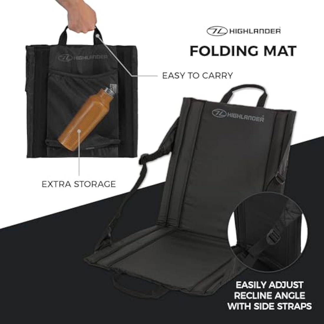 Highlander Outdoor Sit Mat - Portable Seat - Lightweight with Back Support and Pocket - Perfect as a Picnic Chair, Stadium Seat, Beach Chair, or Festival Chair